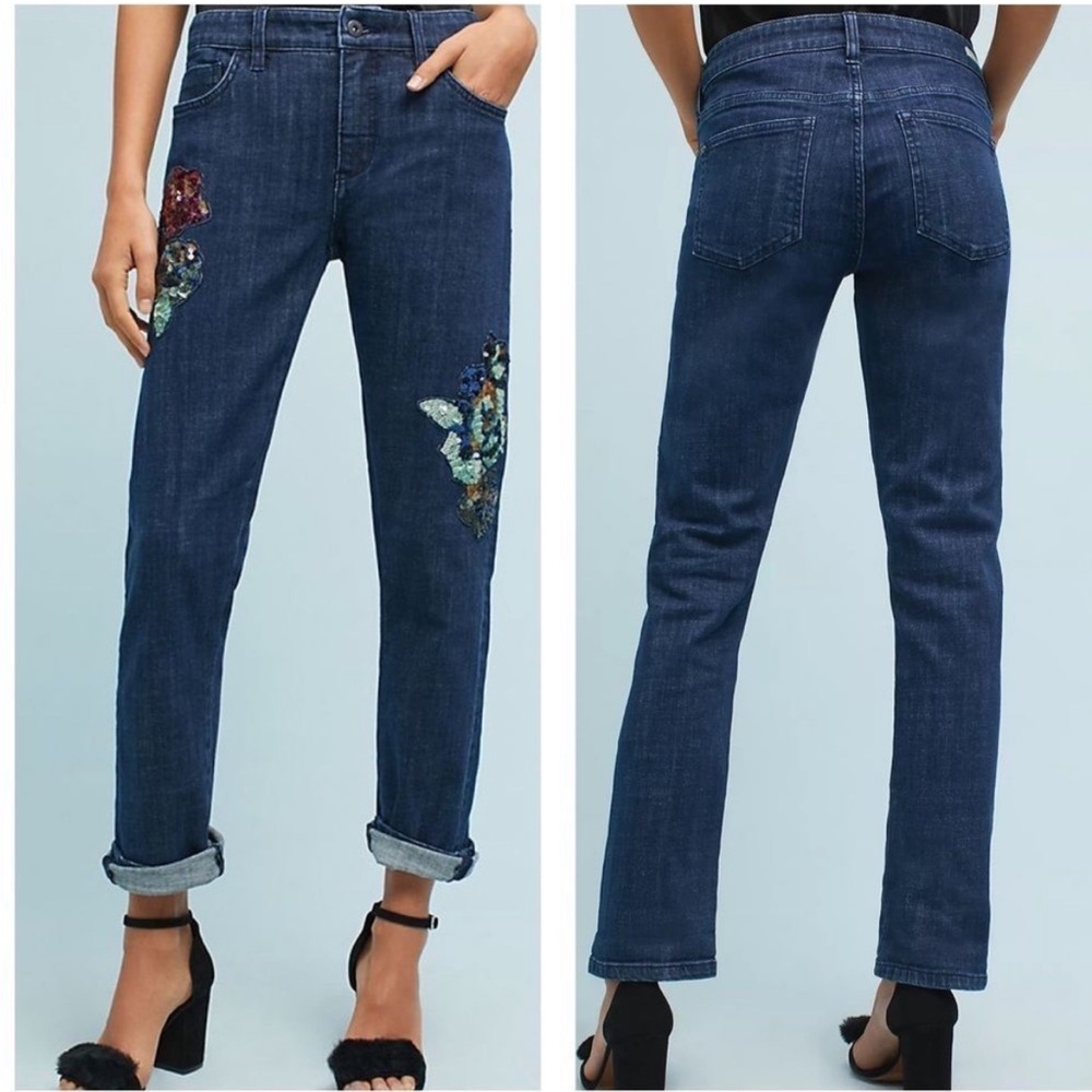 Anthropologie Pilcro Slim Boyfriend Sequin Jeans